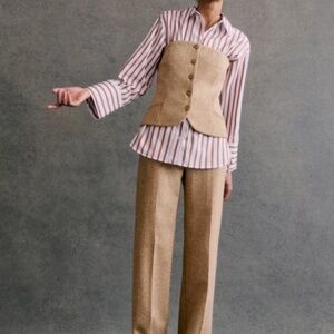 Sezane Martin Trousers Camel Ecru Herringbone - Size 4